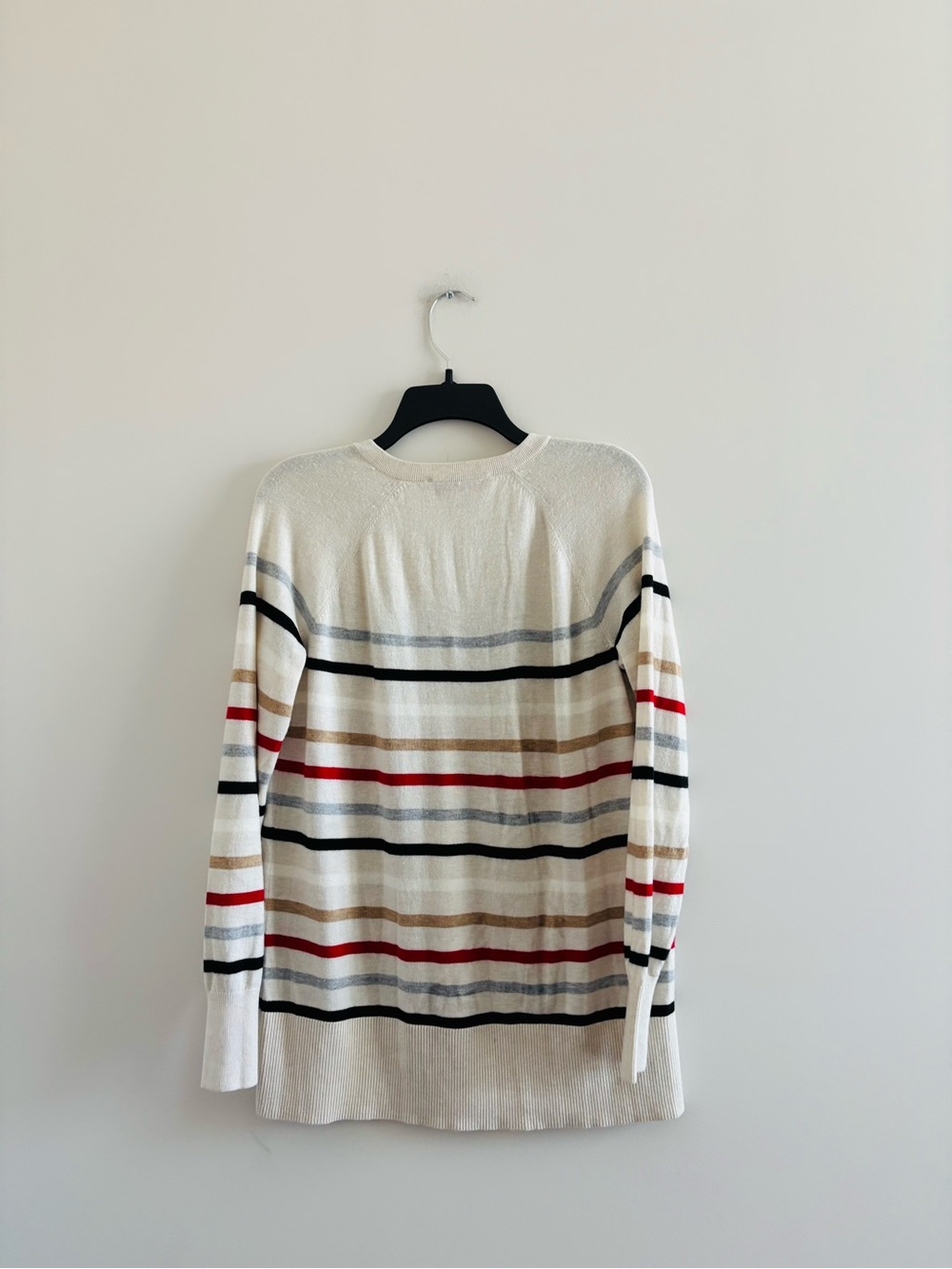 LOFT Sweater Beige Stripe Long Sleeve V-Neck Knit Womens S Preppy Academia Twee - Picture 2 of 9